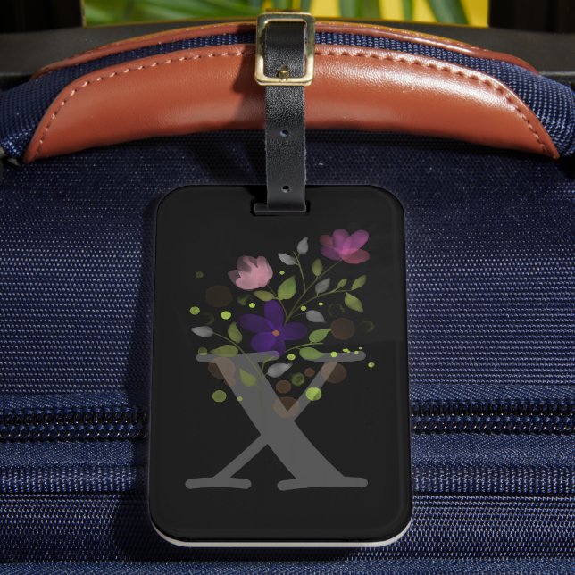 Initieral X Plus Blommig Design Bagage Tag Bagagebricka (Framsida Insitu 2)