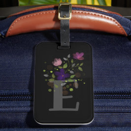Initieringsbokstav E Plus Blommig Design Resväskem Bagagebricka
