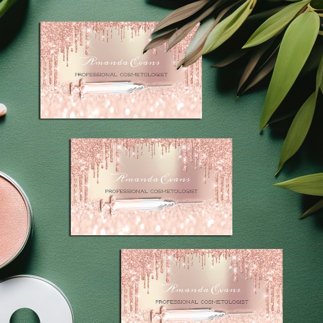 Injektionsvätska, Glitter Injektionsvätska, ro Inj Tidsbeställning Kort (Rose Drips Glitter Syringe Injections Botox Pink Appointment Card)