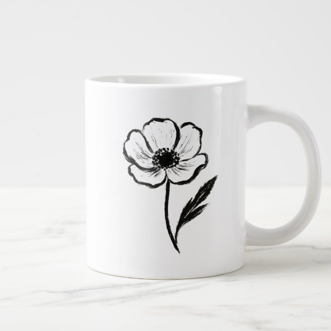 Ink Anemone Minimalist Flower Brushstroke Art on  Jumbo Mugg (Höger)