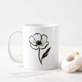Ink Anemone Minimalistisk Blomsterpenseldragskonst Kaffemugg