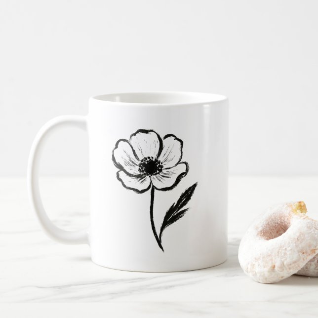Ink Anemone Minimalistisk Blomsterpenseldragskonst Kaffemugg (Med munk)