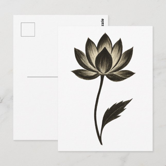 Ink Brush Lotus – Minimalist Floral Design on  Vykort (Fram/baksida)