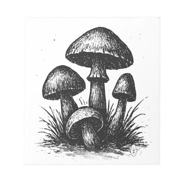 Ink‑Drawn Mushroom Cluster Tote Bag Anteckningsblock (Framsida)