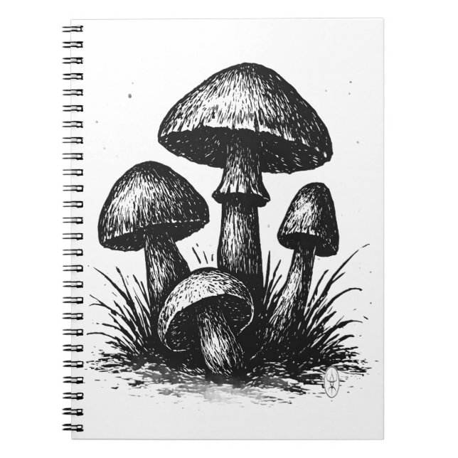 Ink‑Drawn Mushroom Cluster Tote Bag Anteckningsbok (Framsidan)