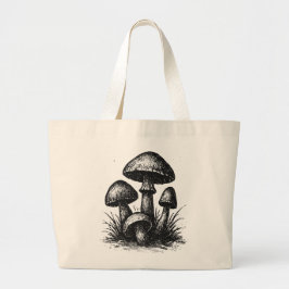 Ink‑Drawn Mushroom Cluster Tote Bag Jumbo Tygkasse