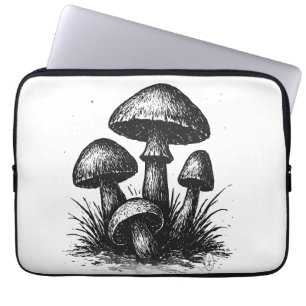 Ink‑Drawn Mushroom Cluster Tote Bag Laptop Fodral