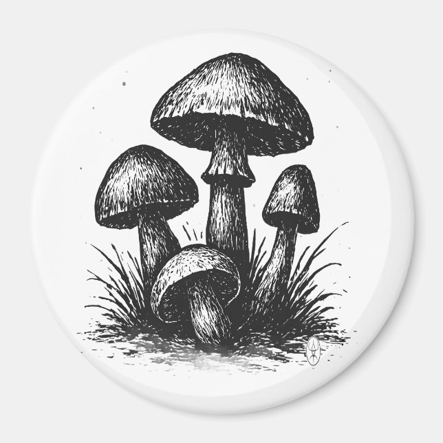 Ink‑Drawn Mushroom Cluster Tote Bag Magnet (Framsidan)