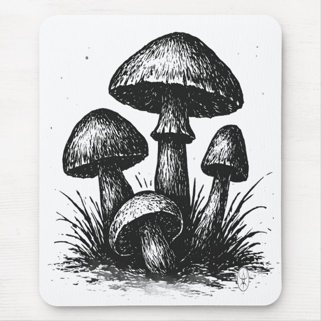Ink‑Drawn Mushroom Cluster Tote Bag Musmatta (Framsidan)