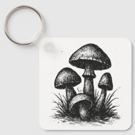 Ink‑Drawn Mushroom Cluster Tote Bag Nyckelring