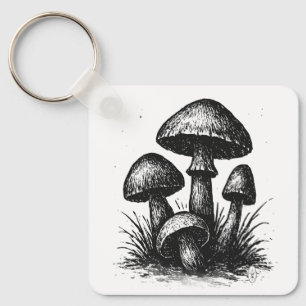 Ink‑Drawn Mushroom Cluster Tote Bag Nyckelring