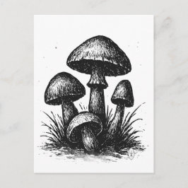 Ink‑Drawn Mushroom Cluster Tote Bag Vykort