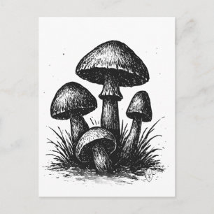 Ink‑Drawn Mushroom Cluster Tote Bag Vykort