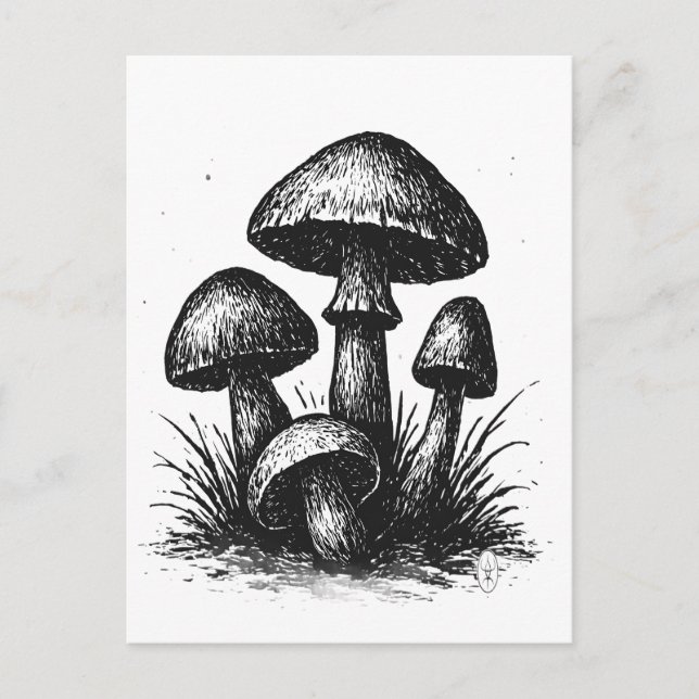 Ink‑Drawn Mushroom Cluster Tote Bag Vykort (Framsida)