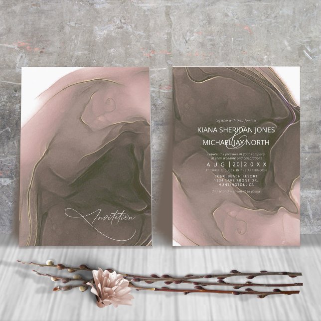 Ink Flow Wedding Taupe ID762 Inbjudningar (Skapare uppladdad)
