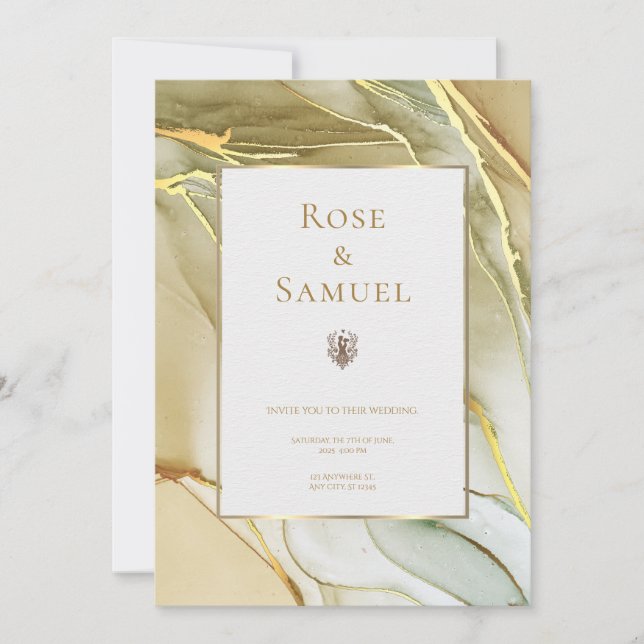 Ink Gold Aesthetic Chic Wedding Invitation Inbjudningar (Framsida)