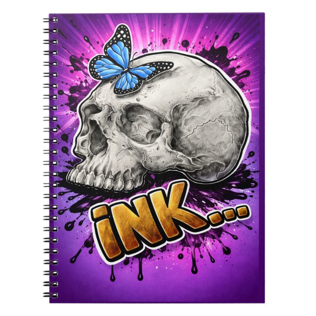 INK… Hand-Drawn Skull with Butterfly Anteckningsbok (Framsidan)