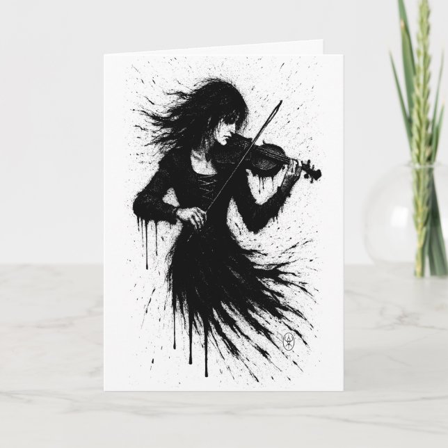 Ink‑Splintered Violinist — Haunted Music Illustrat Kort (Framsida)