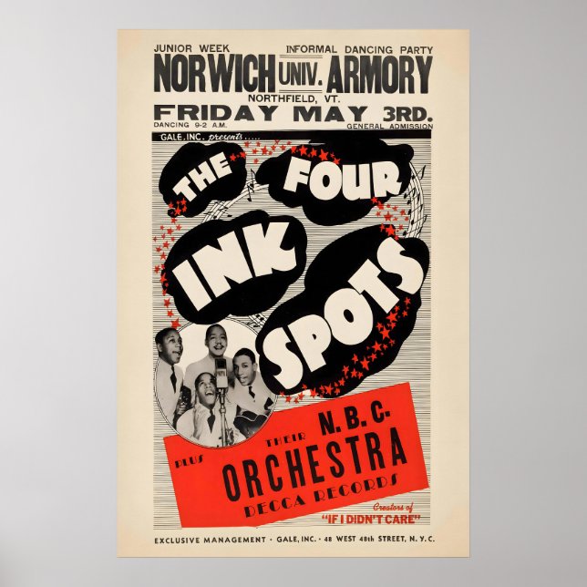 Ink Spots jazz-affisch - Norwich Armory Poster (Framsidan)