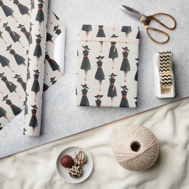 Ink Wash Little Black Dress Fashion Pattern Presentpapper (Hantverk)