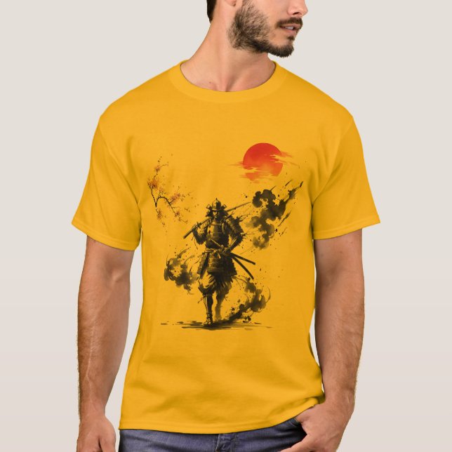Ink Wash Samurai Warrior T Shirt (Framsida)