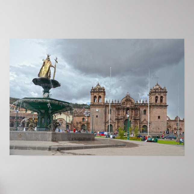 Inka-kejsaren Pachacutis staty, Cusco, Peru Poster (Framsidan)