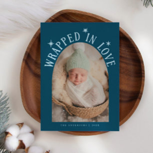 Inkapslad i Kärlek Teal Photo Birth Meddelande