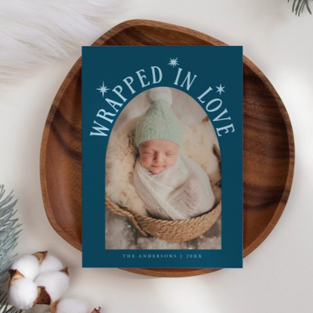 Inkapslad i Kärlek Teal Photo Birth Meddelande (Skapare uppladdad)