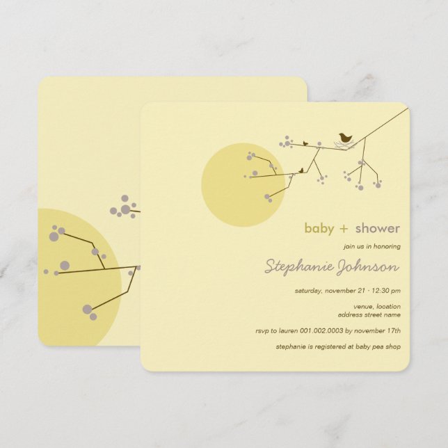 Inkapsling av barnskor från Träd i fågelfamiljen Inbjudningar (Fram/baksida)