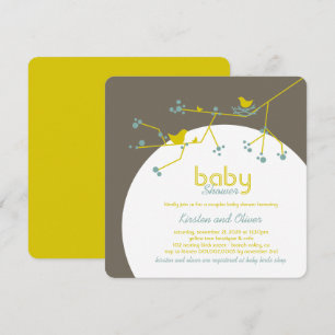 Inkapsling av fågelfamiljen Träd Par Baby Shower Inbjudningar