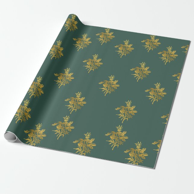 Inkapsling av Papper Grönt och Shiny Golden Presentpapper (Utrullad)