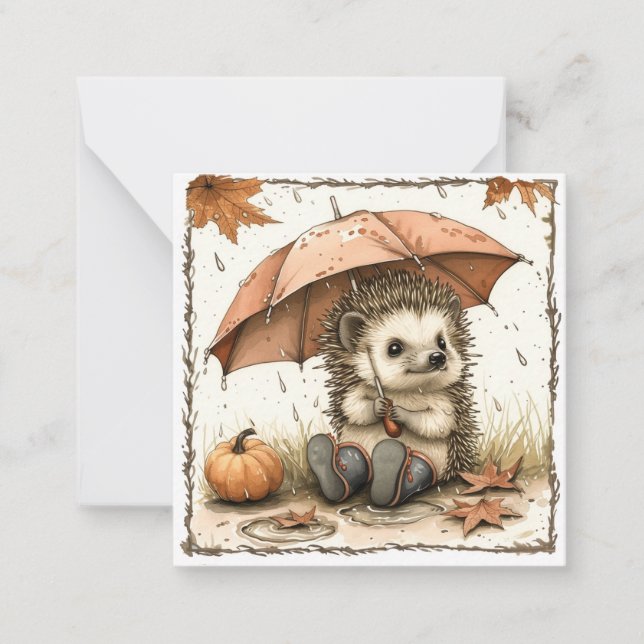  inkapslingen: Hedgehog Friends in the Rain Anteckningskort (Framsida)