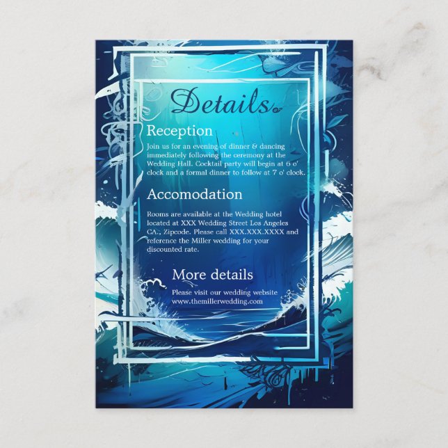 Inkapslingskort för blå kustvib bröllop tilläggskort (Framsida)