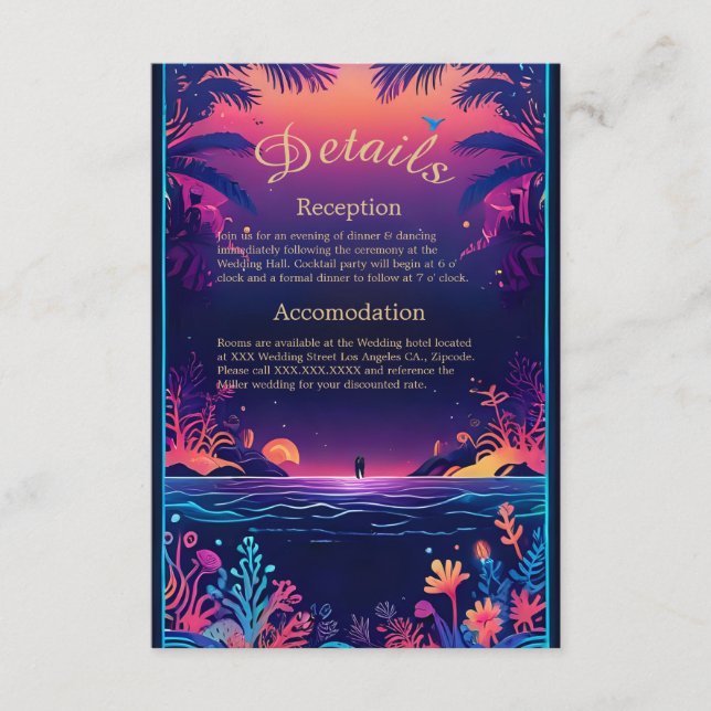 Inkapslingskort för blå kustvib bröllop tilläggskort (Framsida)