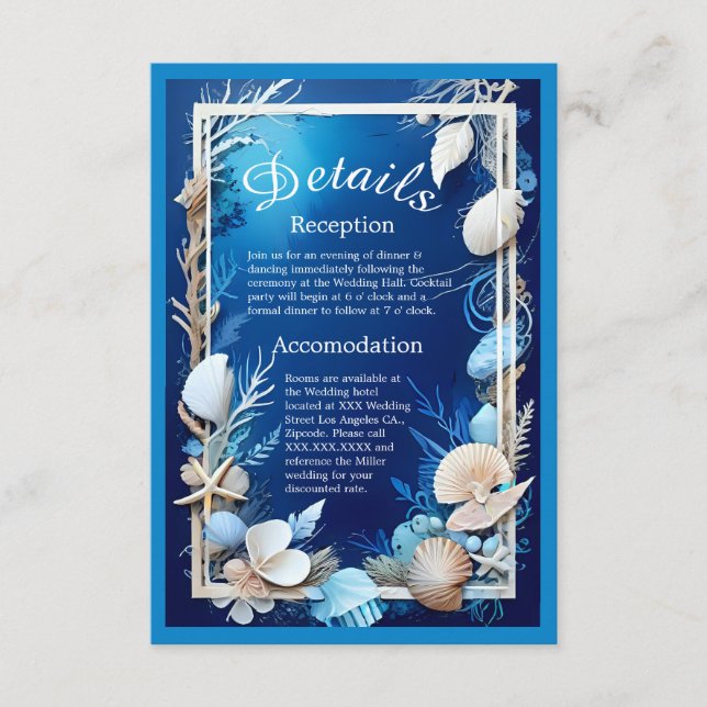 Inkapslingskort för blå kustvib bröllop tilläggskort (Framsida)