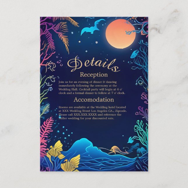 Inkapslingskort för blå kustvib bröllop tilläggskort (Framsida)