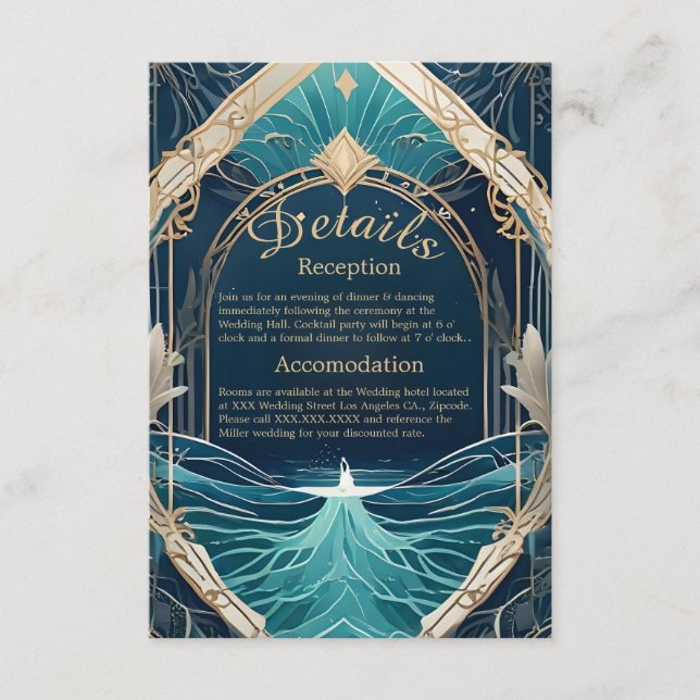 Inkapslingskort för blå kustvib bröllop tilläggskort (Framsida)