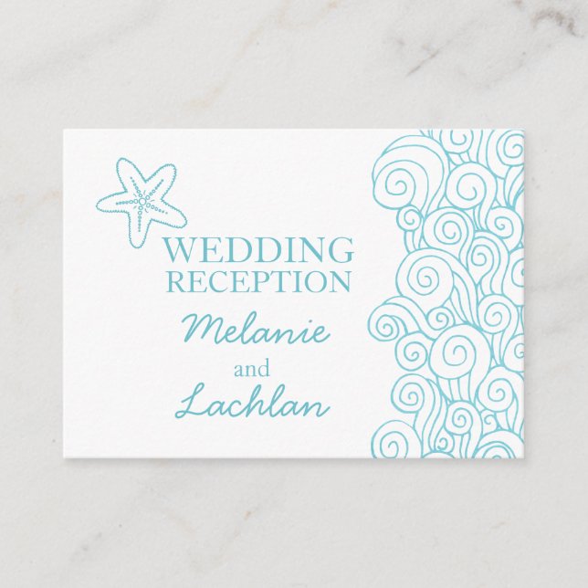 Inkapslingskort för havsblått och vitt bröllop tilläggskort (Framsida)
