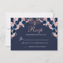 Inkapslingskort för marin blå och  Rosa Blommigt O OSA Kort
