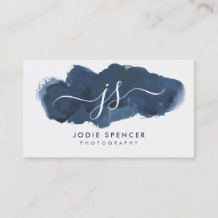 INKED LOGOTYP elegant söt initial blå vattenfärg Visitkort