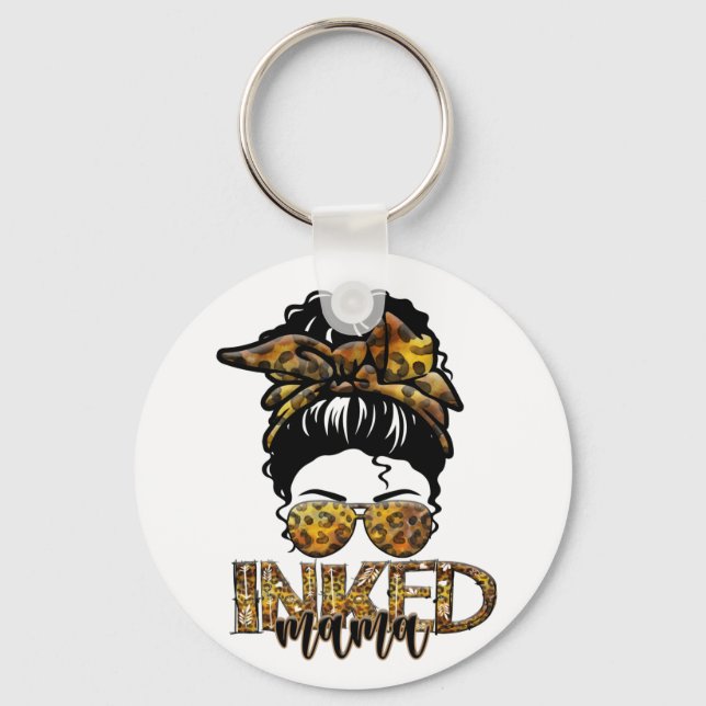 Inked Mamma Messy Bun Mamma Life Leopard Tattooed  Nyckelring (Framsida)