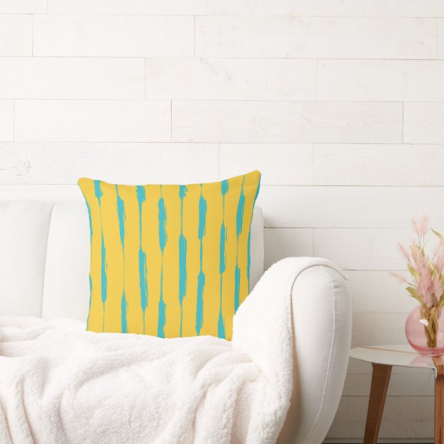 Inked Stripes Yellow and Turquoise Kudde (Soffa)