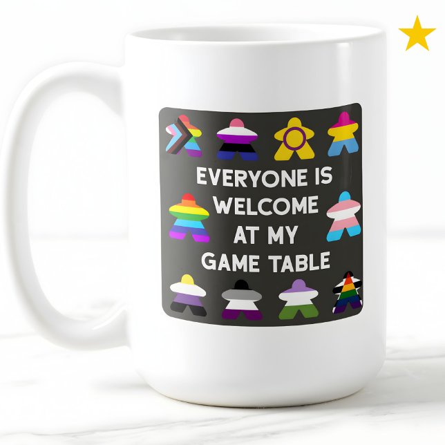 Inkluderande brädspel HBTQ-prideflagga Meeples Kaffemugg (Skapare uppladdad)