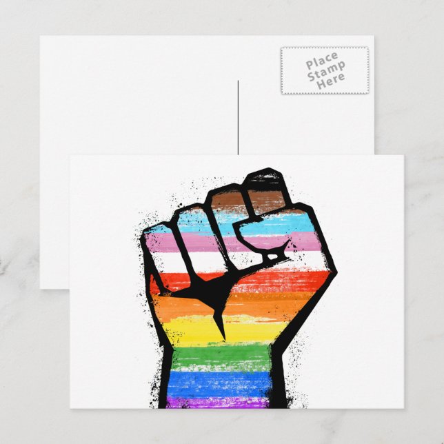 Inkluderande Progress Pride Fist Vykort (Fram/baksida)