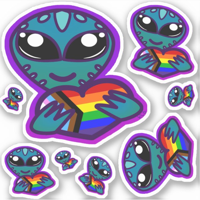 Inkluderat regnbåge Pride Alien Stickers Klistermärken (Framsida)