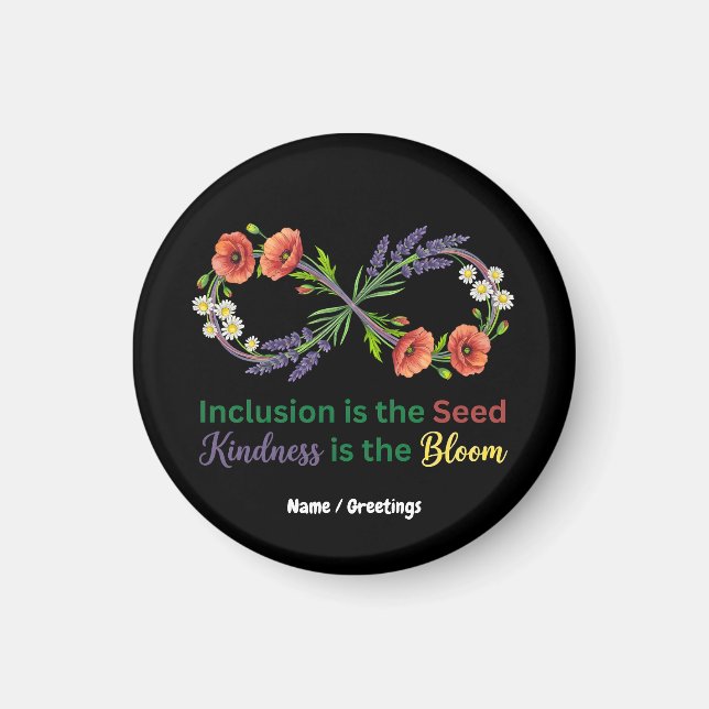 Inkludering är fröet vänlighet är blomman magnet (Framsidan)