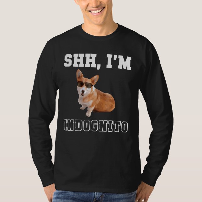 Inkognito Corgi plun med glas för Hund T Shirt (Framsida)