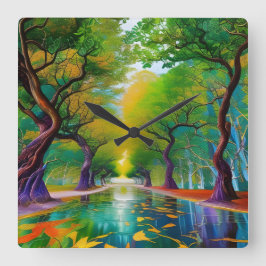 Inkomst i Träd höst löv Fyrkantig Klocka