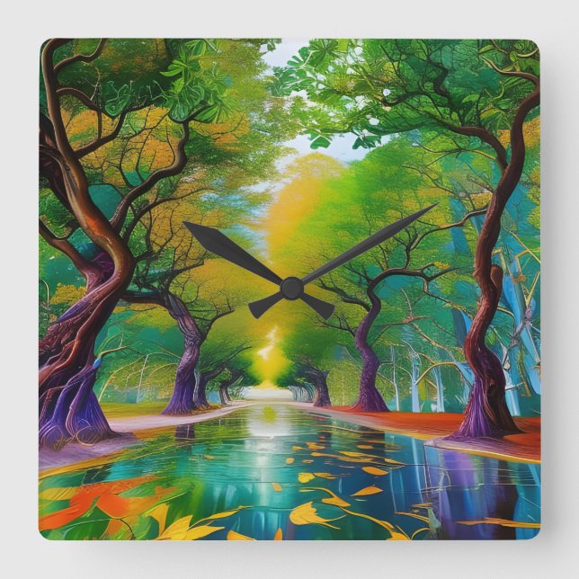 Inkomst i Träd höst löv Fyrkantig Klocka (Framsida)