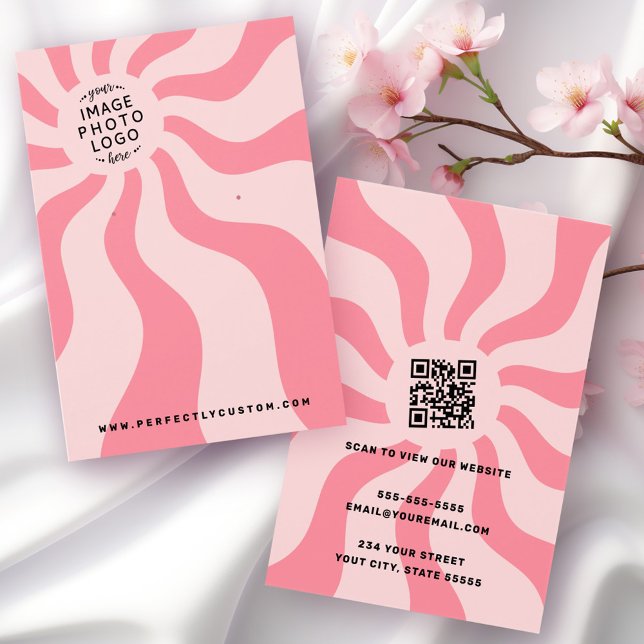 Inkomstkort för Retro sunburst swirt rosa sol logo Visitkort (Retro sunburst swirl pink sun logo earring card)